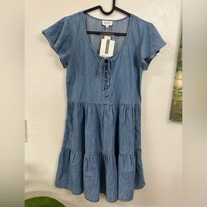 True Craft Blue Chambray Short Sleeve Aline Dress Size XS